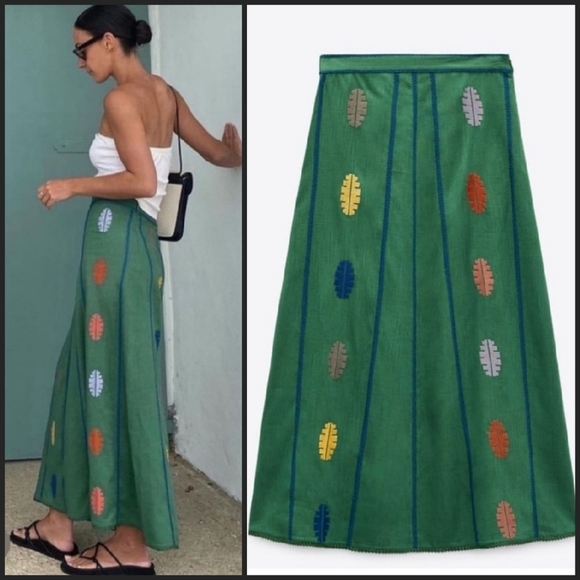 Zara Dresses & Skirts - NEW! ZARA Linen Blend Embroidered Midi Maxi Skirt Small.